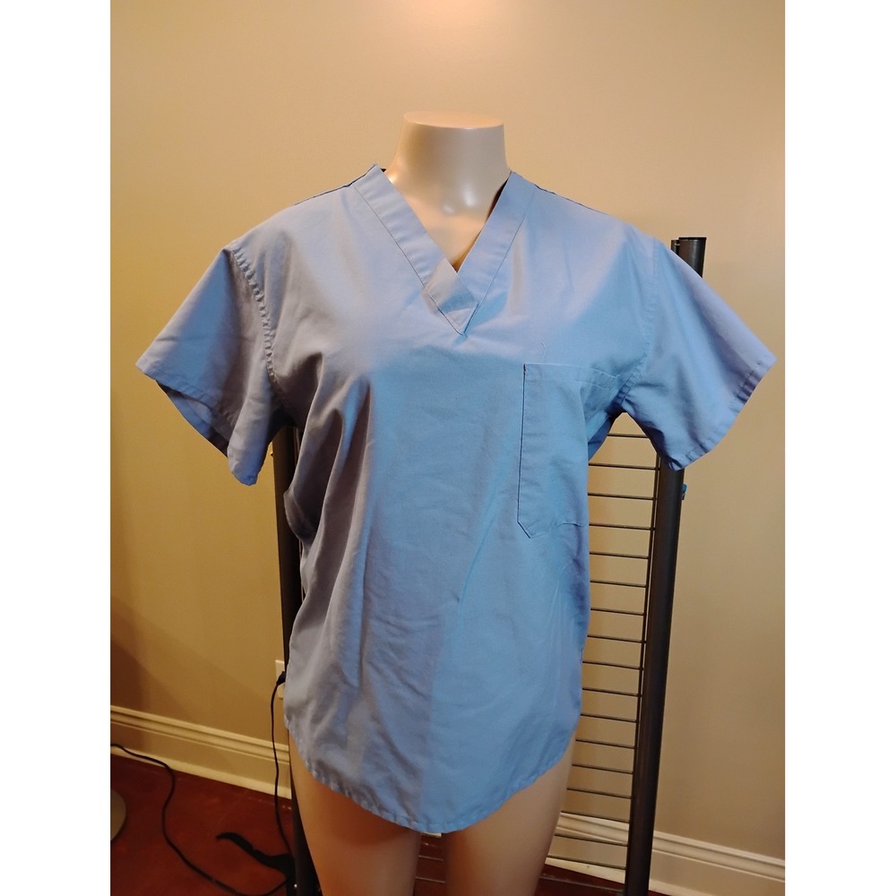Medline Scrub Top Small Light Blue V-Neck Short Sleeve Chest Pocket Medical S